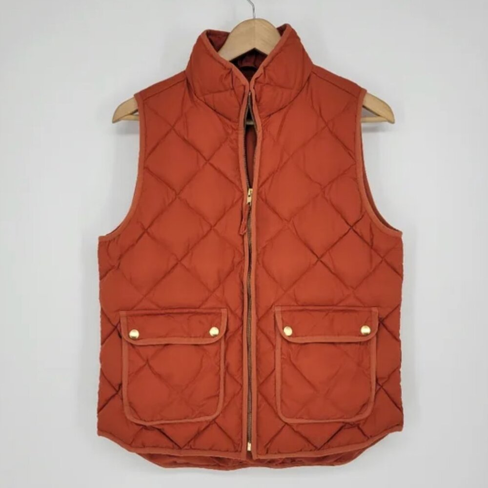 Womens J. Crew quilted down puffer jacket in dark orange Size M